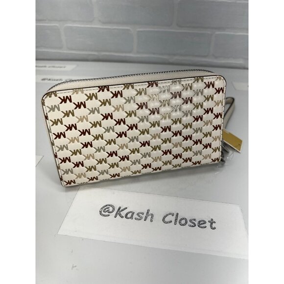 Michael Kors wristlet phone case wallet large MK Signature Light cream multi - Picture 5 of 8